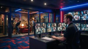 Escape room game master preparing a helpful hint for first-time players.